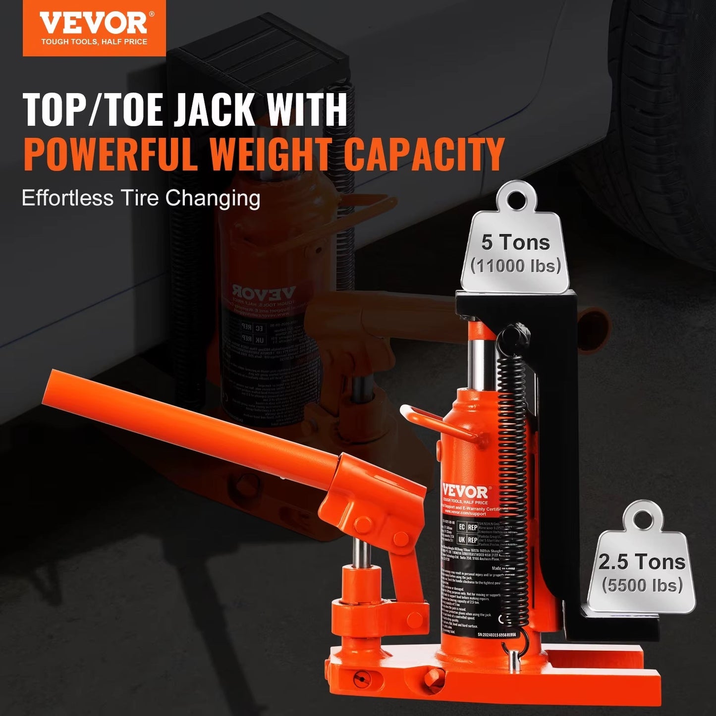 Succebuy Hydraulic Toe Jack 2.5 Ton on Toe Toe Jack Lift 5 Ton Top Lift Capacity Machine Jack 0.8-5.3 in Toe Height 8.9-13.4 Top Allinoneshop-24