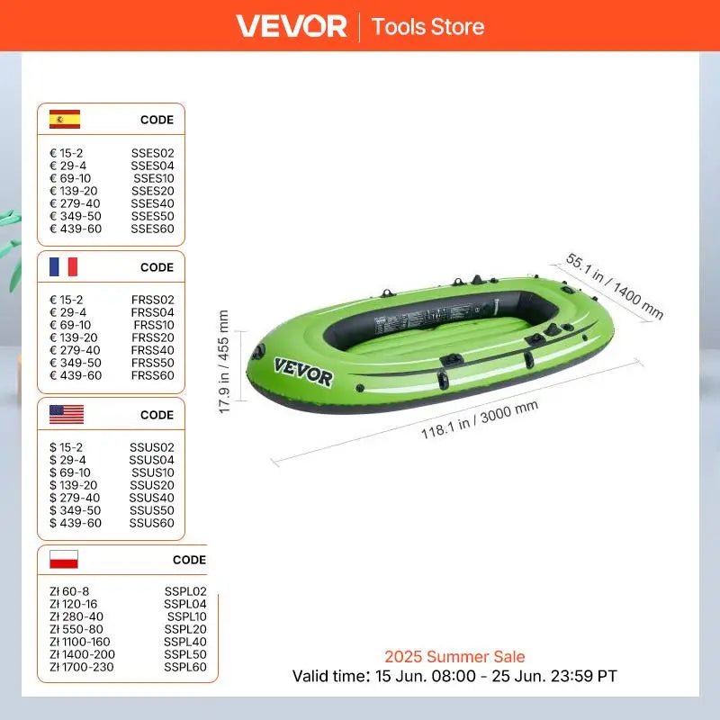 Succebuy Inflatable Boat 4-Person Inflatable Fishing Boat Strong Portable Boat Raft Kayak 45.6" Aluminum Oars High Output Pump Allinoneshop-24