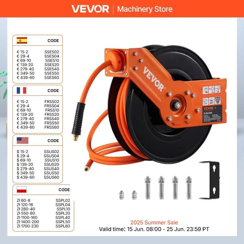 Succebuy Retractable Air Hose Reel 50FT Hybrid Compressor Hose Reel 5In Wall Mount Heavy Duty Double Arm Stainless Steel Reel Allinoneshop-24