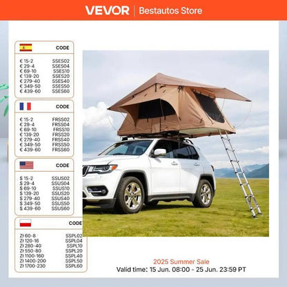 Succebuy Rooftop Tent Hardshell Folding Tent with Telescopic Ladder Mattress PVC Cover Bag Waterproof Jeep SUV Van Pickup Truck Allinoneshop-24
