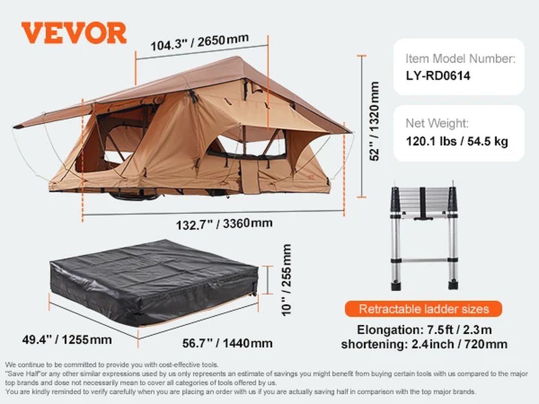 Succebuy Rooftop Tent Hardshell Folding Tent with Telescopic Ladder Mattress PVC Cover Bag Waterproof Jeep SUV Van Pickup Truck Allinoneshop-24