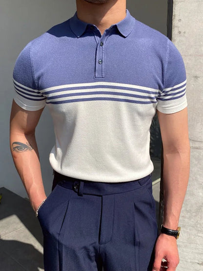 Summer Men Fashion Polo Shirts Short Sleeve Turn-Down Collar Patchwork Casual Polos Mens Clothing Male Tops Pullover Streetwear Allinoneshop-24