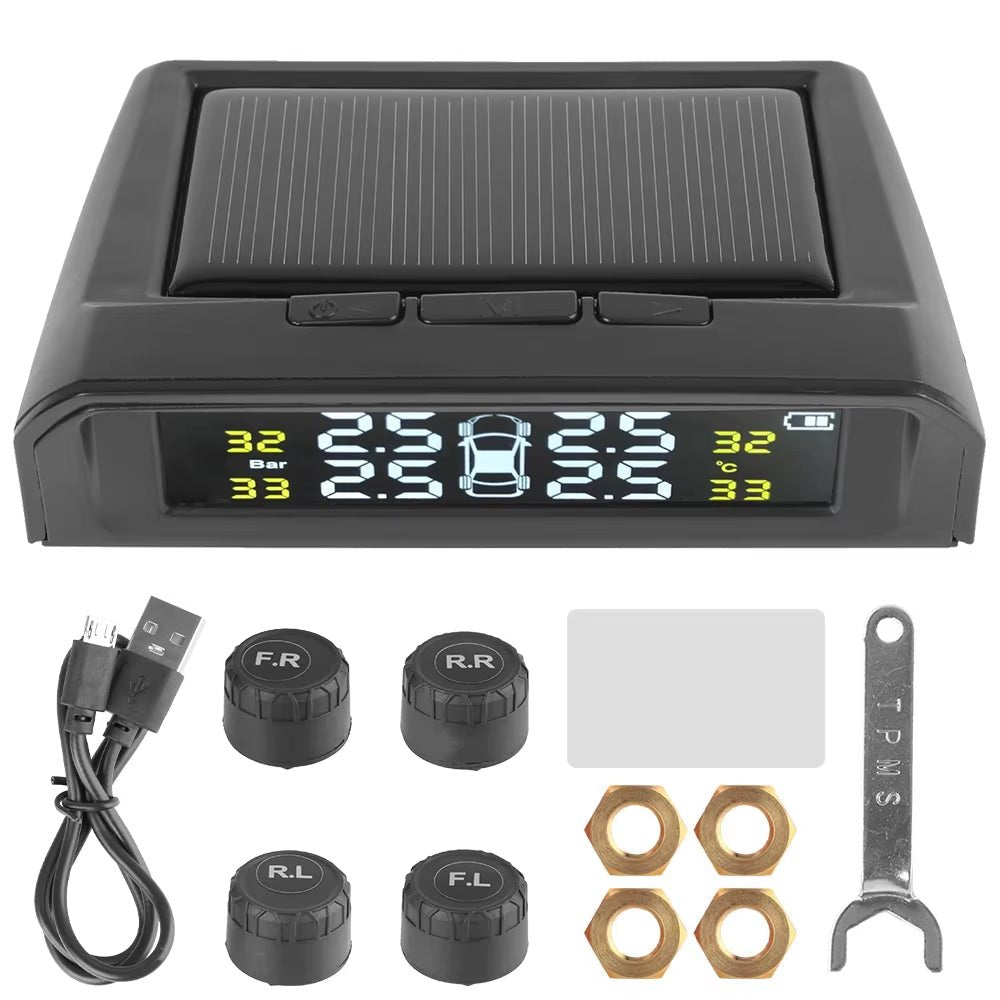 Tire Pressure Monitoring System Temperature Warning Fuel save with 4 External Sensors Solar TPMS Car Tyre Pressure Monitor Allinoneshop-24