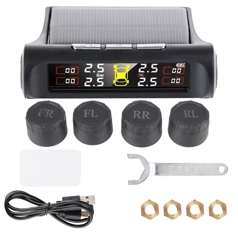 Tire Pressure Monitoring System Temperature Warning Fuel save with 4 External Sensors Solar TPMS Car Tyre Pressure Monitor Allinoneshop-24