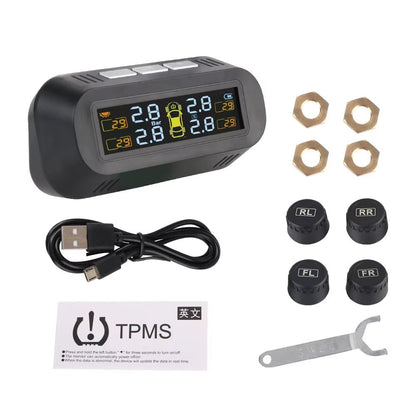 Tire Pressure Monitoring System Temperature Warning Fuel save with 4 External Sensors Solar TPMS Car Tyre Pressure Monitor Allinoneshop-24