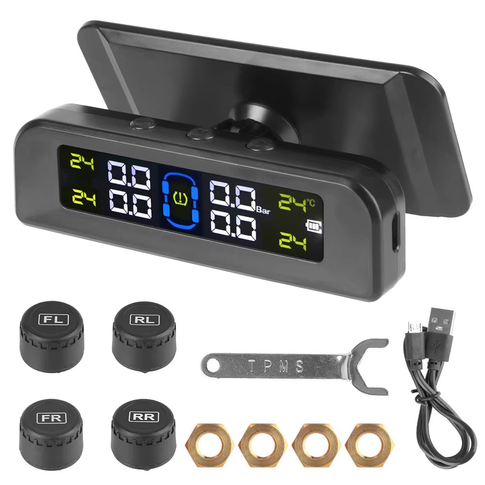 Tire Pressure Monitoring System Temperature Warning Fuel save with 4 External Sensors Solar TPMS Car Tyre Pressure Monitor Allinoneshop-24