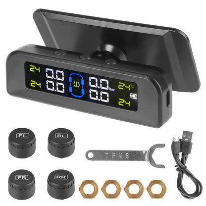 Tire Pressure Monitoring System Temperature Warning Fuel save with 4 External Sensors Solar TPMS Car Tyre Pressure Monitor Allinoneshop-24