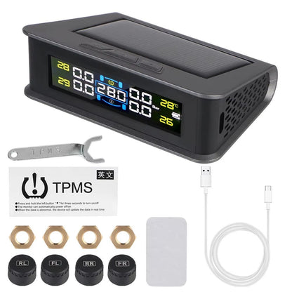 Tire Pressure Monitoring System Temperature Warning Fuel save with 4 External Sensors Solar TPMS Car Tyre Pressure Monitor Allinoneshop-24