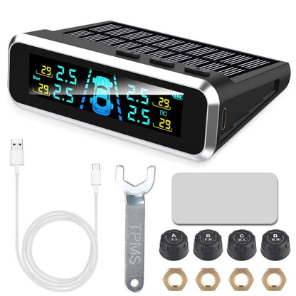 Tire Pressure Monitoring System Temperature Warning Fuel save with 4 External Sensors Solar TPMS Car Tyre Pressure Monitor Allinoneshop-24