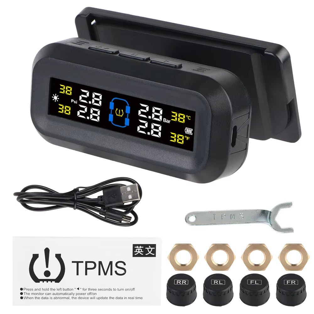 Tire Pressure Monitoring System Temperature Warning Fuel save with 4 External Sensors Solar TPMS Car Tyre Pressure Monitor Allinoneshop-24