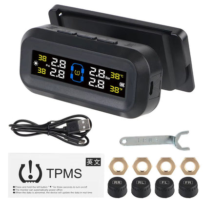 Tire Pressure Monitoring System Temperature Warning Fuel save with 4 External Sensors Solar TPMS Car Tyre Pressure Monitor Allinoneshop-24