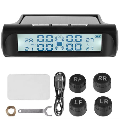 Tire Pressure Monitoring System Temperature Warning Fuel save with 4 External Sensors Solar TPMS Car Tyre Pressure Monitor Allinoneshop-24