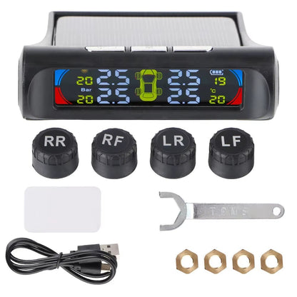 Tire Pressure Monitoring System Temperature Warning Fuel save with 4 External Sensors Solar TPMS Car Tyre Pressure Monitor Allinoneshop-24