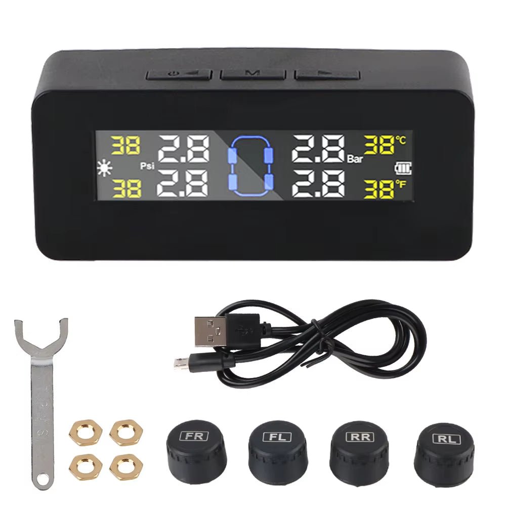 Tire Pressure Monitoring System Temperature Warning Fuel save with 4 External Sensors Solar TPMS Car Tyre Pressure Monitor Allinoneshop-24