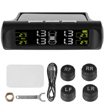 Tire Pressure Monitoring System Temperature Warning Fuel save with 4 External Sensors Solar TPMS Car Tyre Pressure Monitor Allinoneshop-24