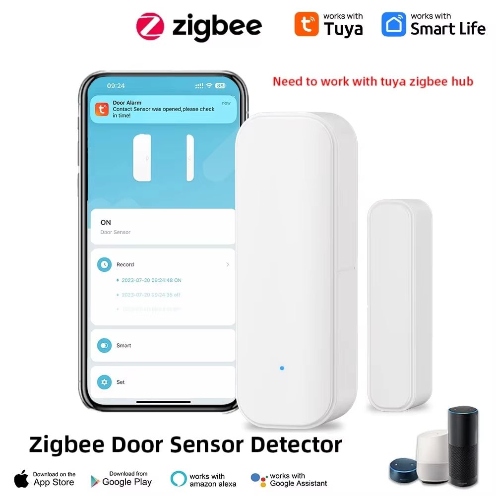 Tuya Wifi or Zigbee Window Door Sensor with Battery Smart Home Security Alarm System Voice Control via Alexa Google Home Smart Allinoneshop-24