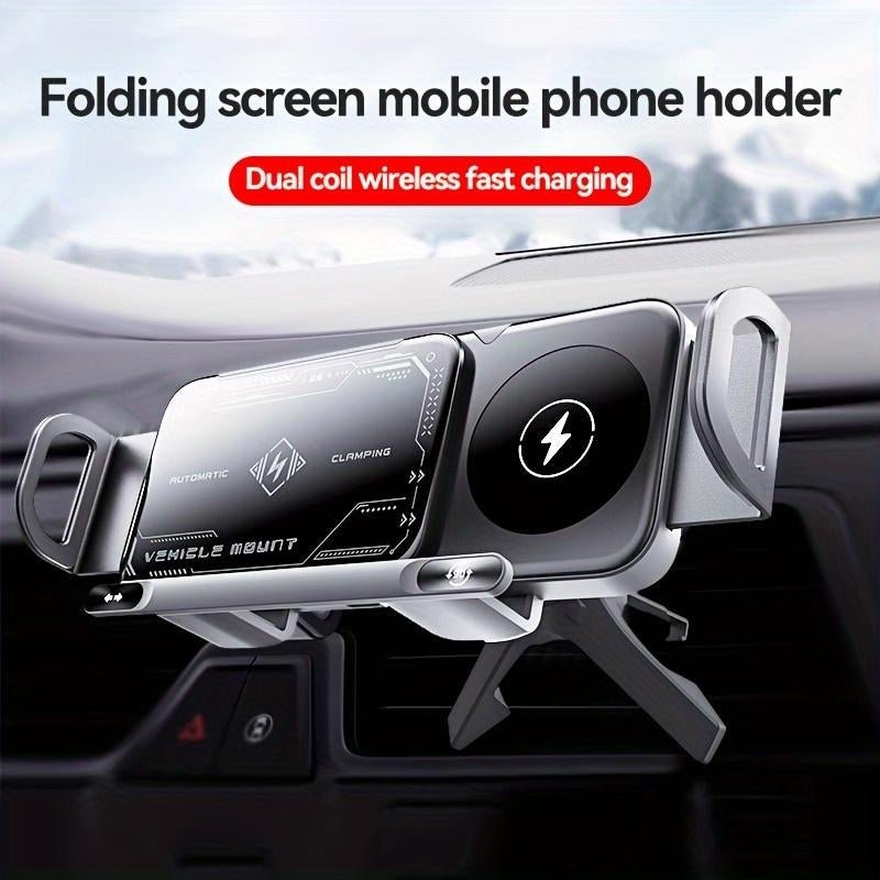 Vehicle Automatic Phone Holder for Car , Folding Screen Phone/Tablet Stand 15W Wireless Charger, 90-Degree Rotation, Installed on Car Air Outlet/Center Console, Suitable for Samsung Galaxy Zfold6/5/4/3 Galaxy Z Fold/Notes Other Wireless Charging Phones Allinoneshop-24