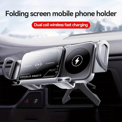 Vehicle Automatic Phone Holder for Car , Folding Screen Phone/Tablet Stand 15W Wireless Charger, 90-Degree Rotation, Installed on Car Air Outlet/Center Console, Suitable for Samsung Galaxy Zfold6/5/4/3 Galaxy Z Fold/Notes Other Wireless Charging Phones Allinoneshop-24