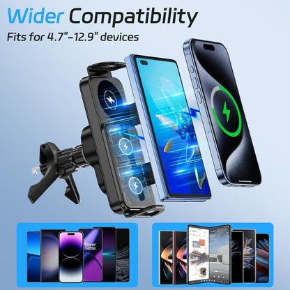 Vehicle Automatic Phone Holder for Car , Folding Screen Phone/Tablet Stand 15W Wireless Charger, 90-Degree Rotation, Installed on Car Air Outlet/Center Console, Suitable for Samsung Galaxy Zfold6/5/4/3 Galaxy Z Fold/Notes Other Wireless Charging Phones Allinoneshop-24