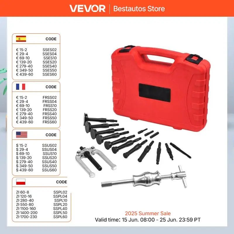 VEVOR Blind Hole Bearing Puller Set 16-In-1 Inner Bearing Race and Seal Extractor Kit, Slide Hammer Pilot Insert Inner Internal Allinoneshop-24