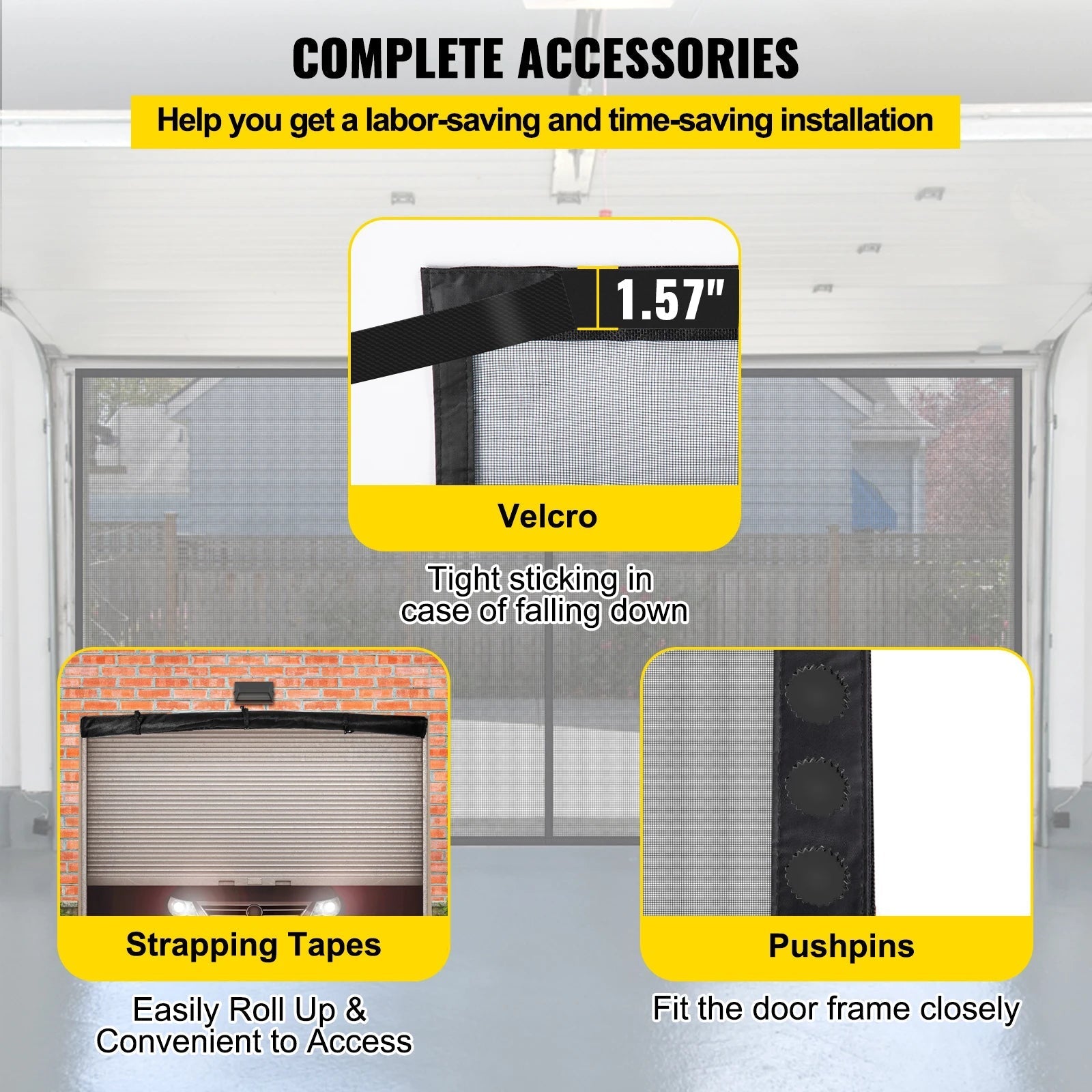 VEVOR Garage Door Screen 16 X 7 Ft for 2 Cars 5.2 Lbs Heavy-Duty Fiberglass Mesh for Quick Entry Self Sealing Magnet Retractable Allinoneshop-24
