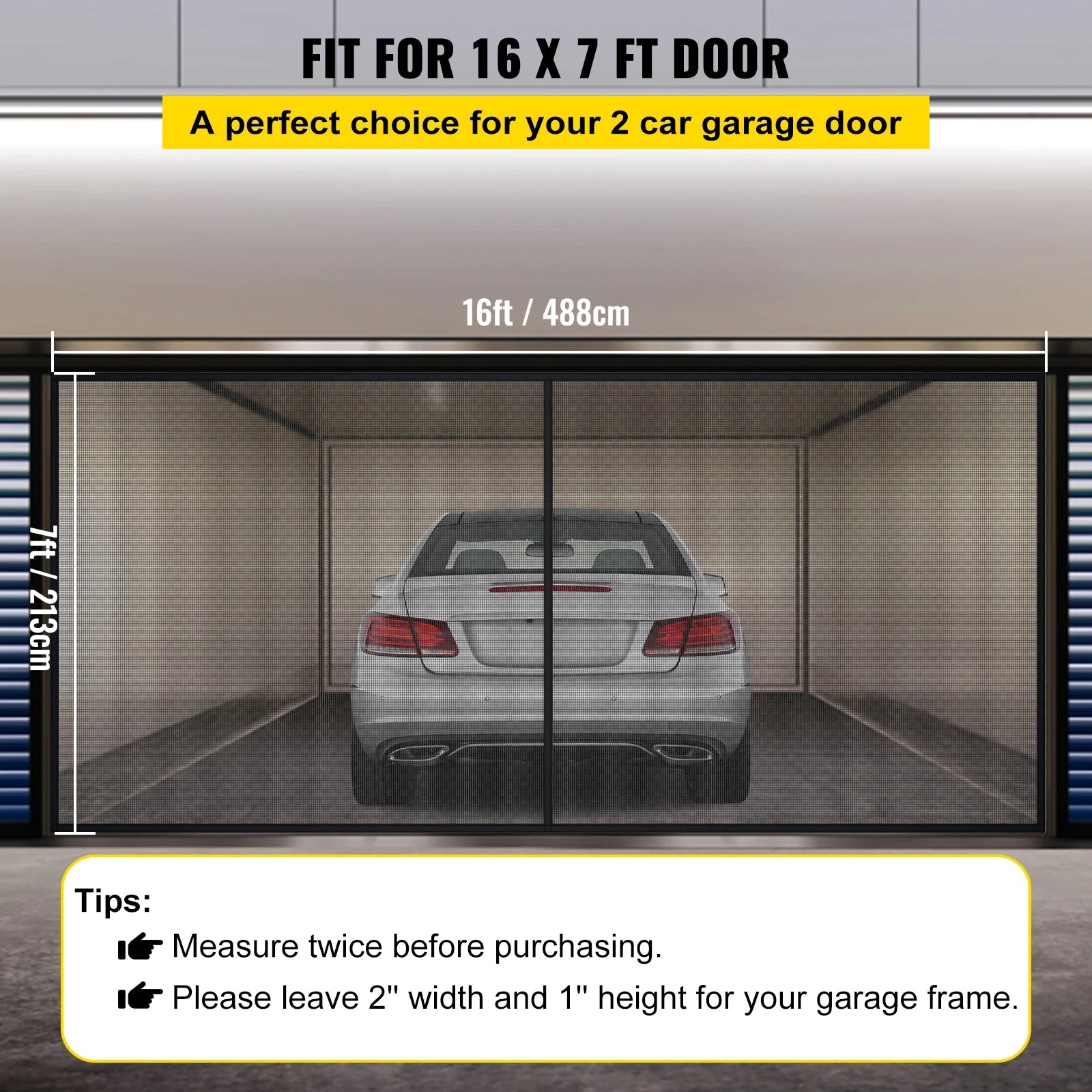 VEVOR Garage Door Screen 16 X 7 Ft for 2 Cars 5.2 Lbs Heavy-Duty Fiberglass Mesh for Quick Entry Self Sealing Magnet Retractable Allinoneshop-24