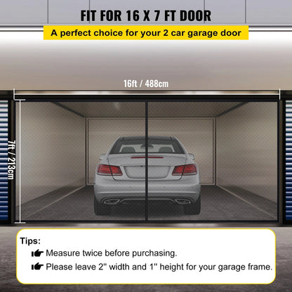 VEVOR Garage Door Screen 16 X 7 Ft for 2 Cars 5.2 Lbs Heavy-Duty Fiberglass Mesh for Quick Entry Self Sealing Magnet Retractable Allinoneshop-24