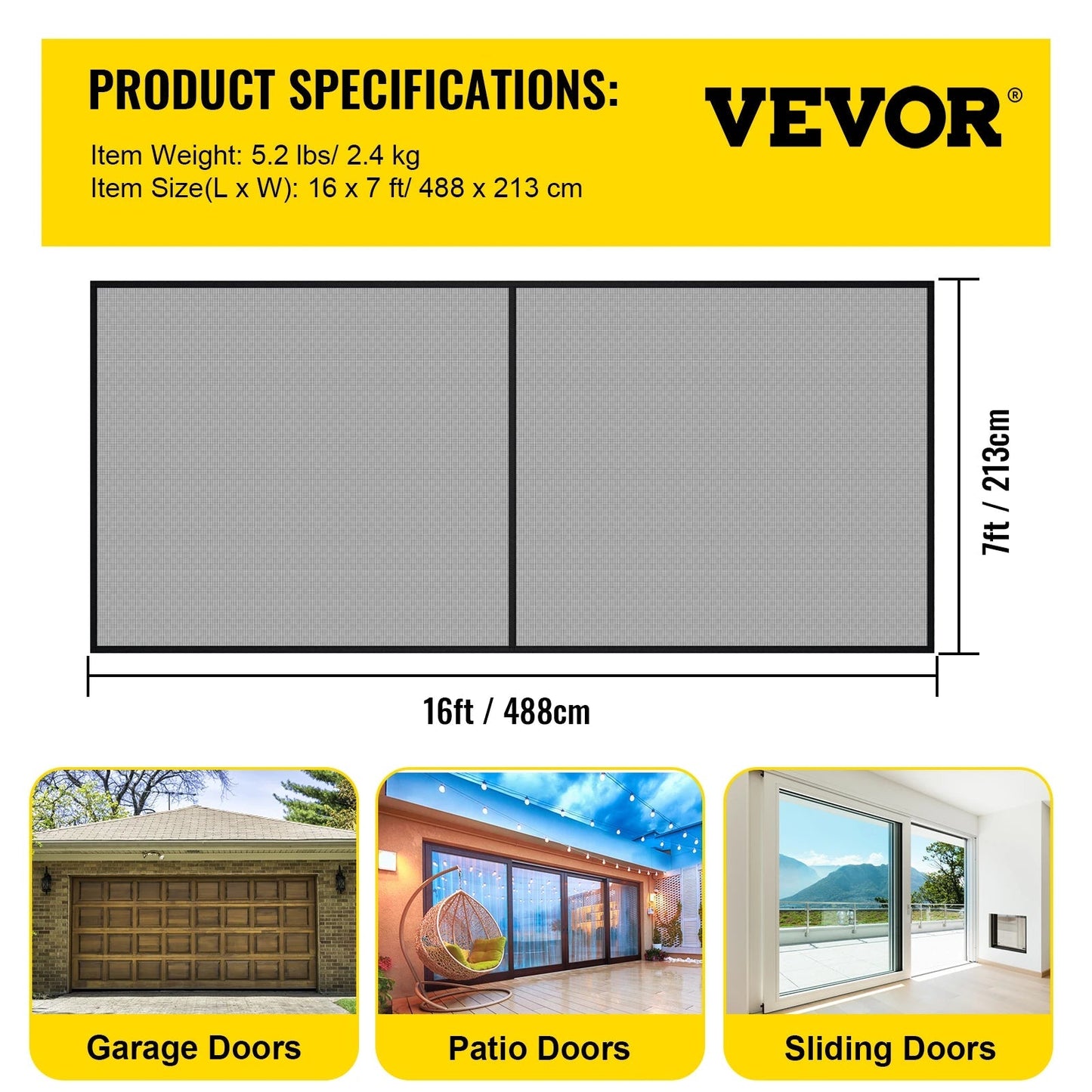 VEVOR Garage Door Screen 16 X 7 Ft for 2 Cars 5.2 Lbs Heavy-Duty Fiberglass Mesh for Quick Entry Self Sealing Magnet Retractable Allinoneshop-24