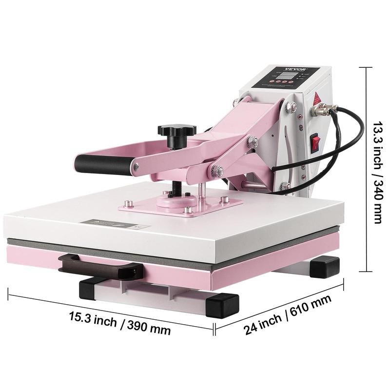 VEVOR Heat Press, 15 X 15 Inch Digital Heat Press Machine, Slide Out Heat Transfer Machine, Fast and Even Heating, 2-Layer Insulation Cotton, Heat Transfer Machine for T-Shirts/Pillows/Bags, Pink Allinoneshop-24