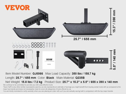 VEVOR Hitch Step for 2" Receiver Steel Construction Rear Bumper Guard Protector with Pin Lock and Stabilizer, Fit for Truck, SUV Allinoneshop-24