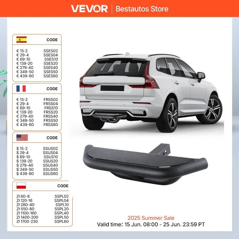 VEVOR Hitch Step for 2" Receiver Steel Construction Rear Bumper Guard Protector with Pin Lock and Stabilizer, Fit for Truck, SUV Allinoneshop-24