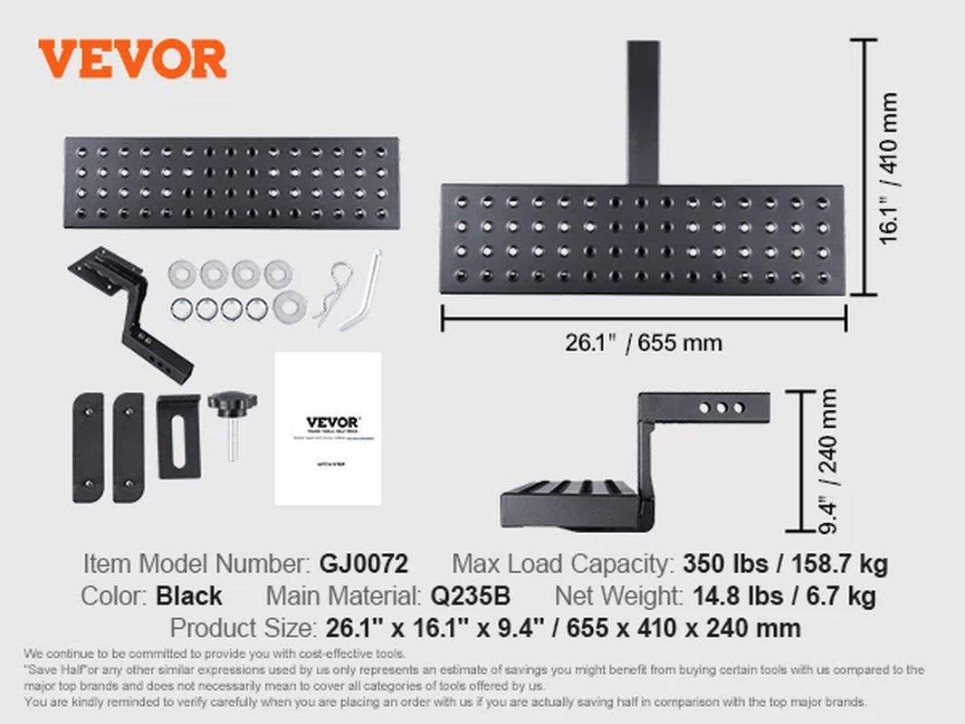VEVOR Hitch Step for 2" Receiver Steel Construction Rear Bumper Guard Protector with Pin Lock and Stabilizer, Fit for Truck, SUV Allinoneshop-24