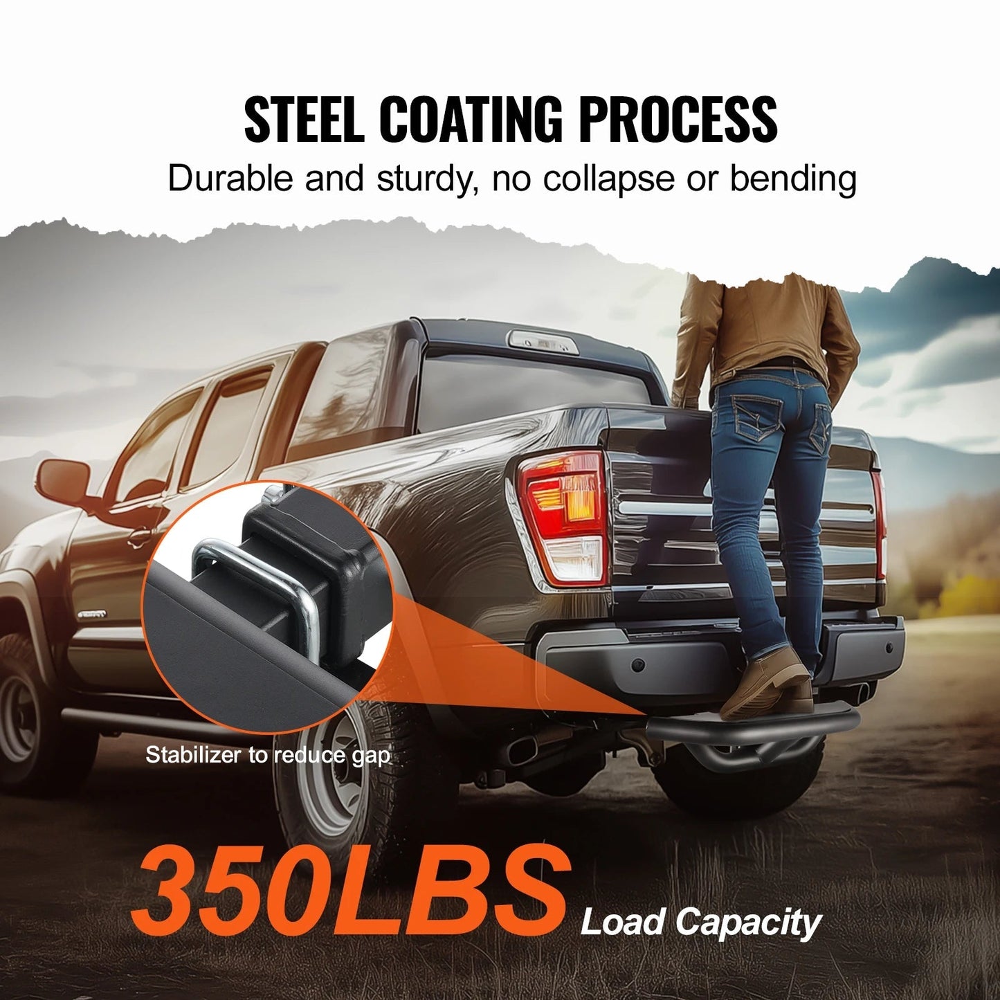 VEVOR Hitch Step for 2" Receiver Steel Construction Rear Bumper Guard Protector with Pin Lock and Stabilizer, Fit for Truck, SUV Allinoneshop-24