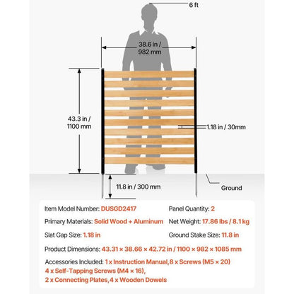 VEVOR Wood Privacy Fence, 38" W X 42" L, 2-Panel Slatted Air Conditioner Fence Screen, Pool Equipment Enclosure with Metal Stakes, Easy DIY Installation, Outdoor Trash Can Hider for Garden Decoration Allinoneshop-24