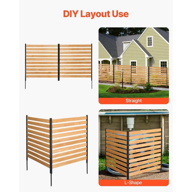 VEVOR Wood Privacy Fence, 38" W X 42" L, 2-Panel Slatted Air Conditioner Fence Screen, Pool Equipment Enclosure with Metal Stakes, Easy DIY Installation, Outdoor Trash Can Hider for Garden Decoration Allinoneshop-24