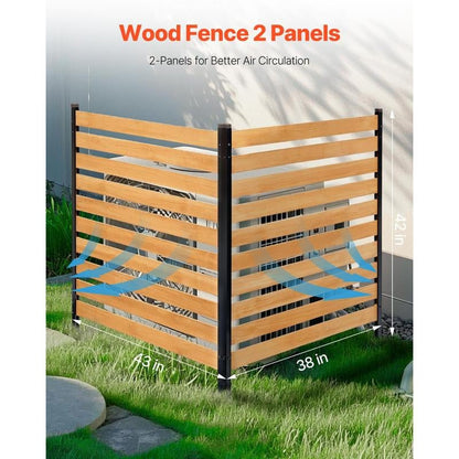 VEVOR Wood Privacy Fence, 38" W X 42" L, 2-Panel Slatted Air Conditioner Fence Screen, Pool Equipment Enclosure with Metal Stakes, Easy DIY Installation, Outdoor Trash Can Hider for Garden Decoration Allinoneshop-24