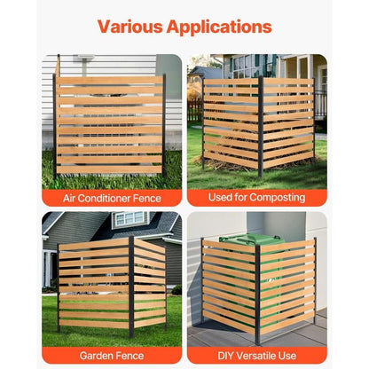 VEVOR Wood Privacy Fence, 38" W X 42" L, 2-Panel Slatted Air Conditioner Fence Screen, Pool Equipment Enclosure with Metal Stakes, Easy DIY Installation, Outdoor Trash Can Hider for Garden Decoration Allinoneshop-24