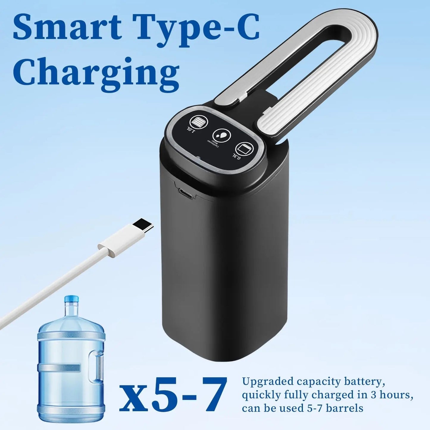 Water Bottle Pump Automatic Water Dispenser for 5 Gallon Bottle Type-C Charging Portable Electric Water Dispenser Pump (Black) Allinoneshop-24