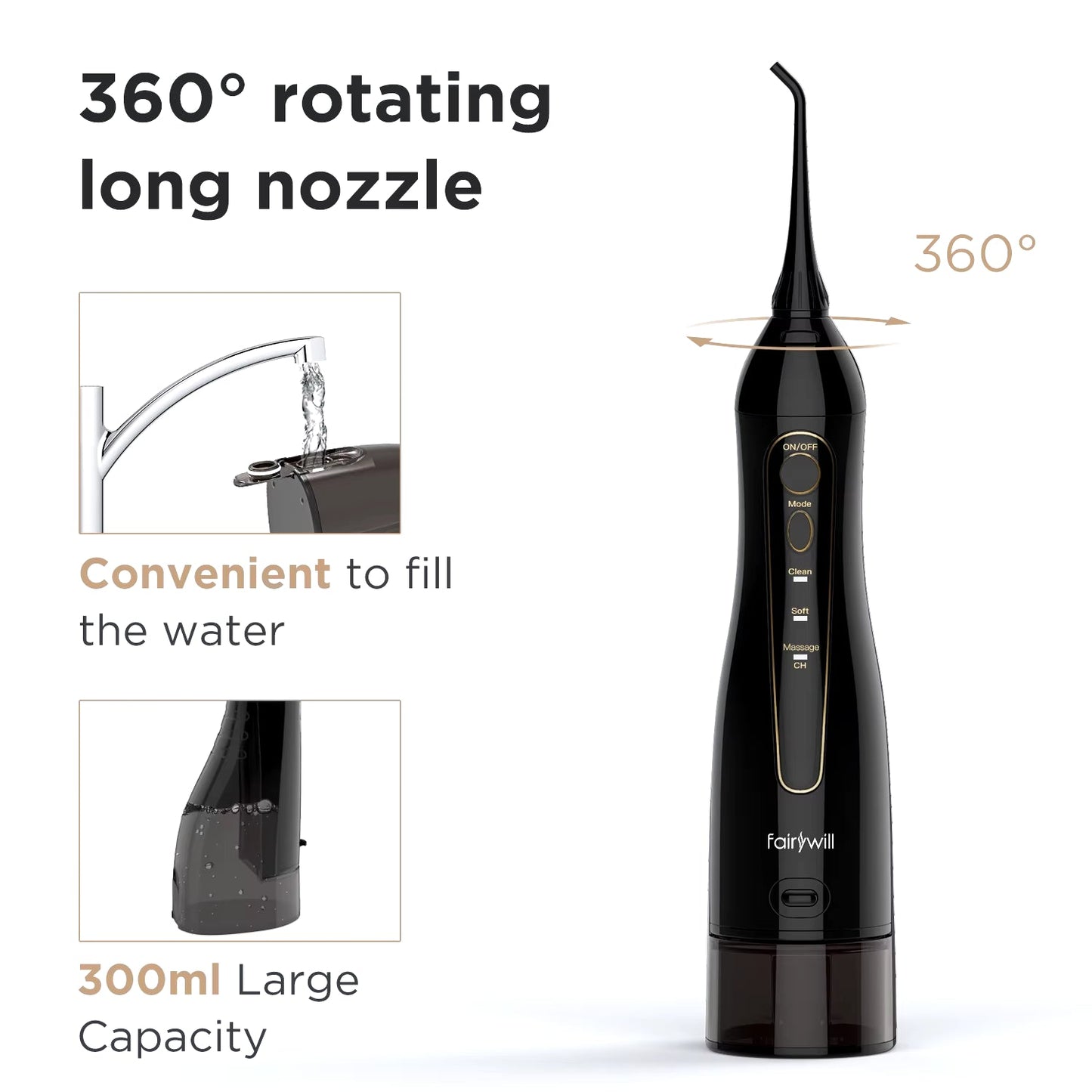 Water Flossers for Teeth 300ML Oral Irrigator Rechargeable Portable Dental 3 Modes Water Tank Waterproof Teeth Cleaner Allinoneshop-24