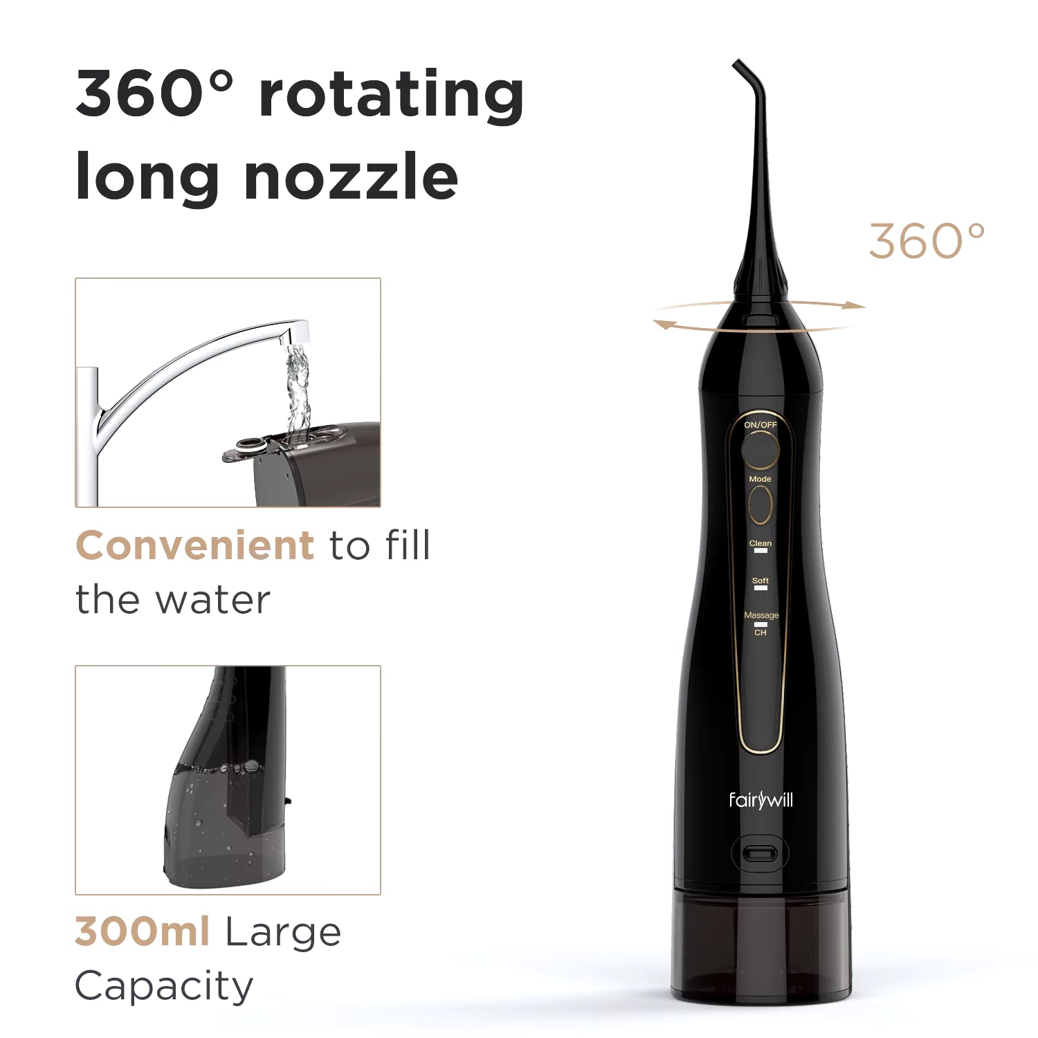 Water Flossers for Teeth 300ML Oral Irrigator Rechargeable Portable Dental 3 Modes Water Tank Waterproof Teeth Cleaner Allinoneshop-24