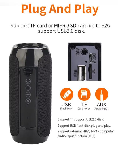 Waterproof Portable Bluetooth-Compatible Speaker Wireless Column Sound Subwoofer Music Center System Loudspeaker AUX FM Radio Allinoneshop-24