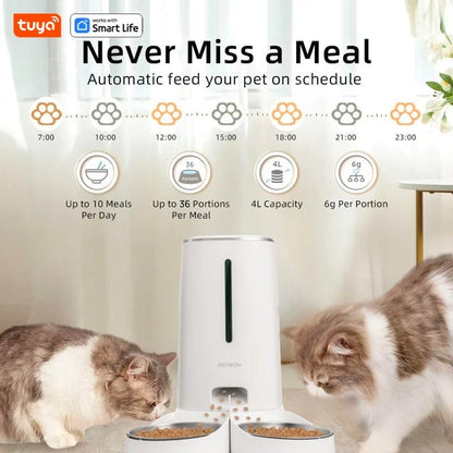 Wifi Automatic Cat Feeders for 2 Cats, 4L Cat Food Dispenser with APP Control, Double Stainless Steel Bowls, Low Food Alarms Allinoneshop-24