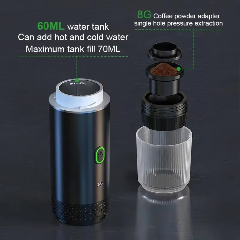 Wireless Electric Portable Espresso Coffee Machine for Car & Home Camping Coffee Maker 3-In-1 Capsule Powder Travel Coffee Maker Allinoneshop-24