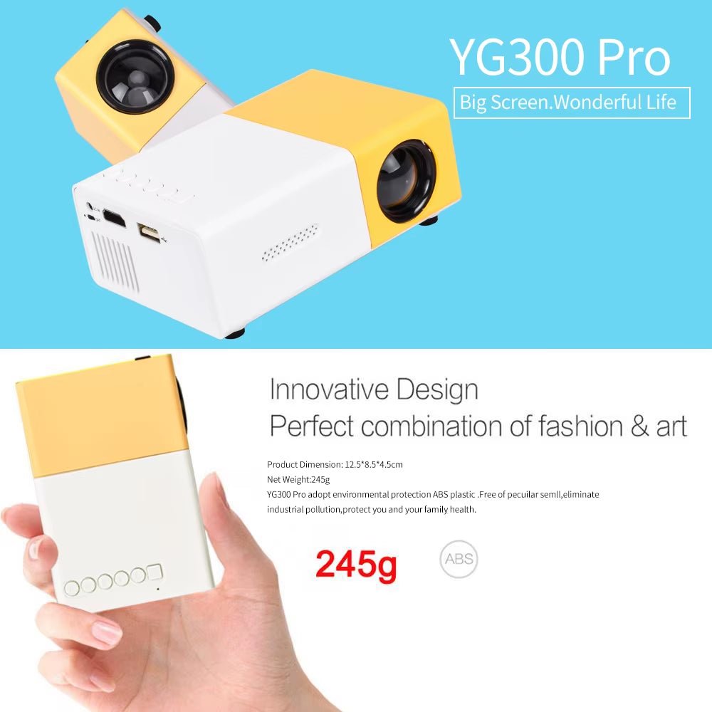 YG300 Mini Projector LED Portable Beamer Compatible with HDMI USB Support 1080P Video Projetor Kids Gift Allinoneshop-24