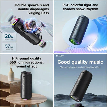 ZEALOT S49Pro Wireless Portable Speaker, 20W High Power Long Endurance Waterproof Speaker with RGB Light Effect, Rechargeable Speaker, High Power Speaker, Bluetooth-Compatible Speaker for Indoor, Outdoor, Hiking, Camping Allinoneshop-24